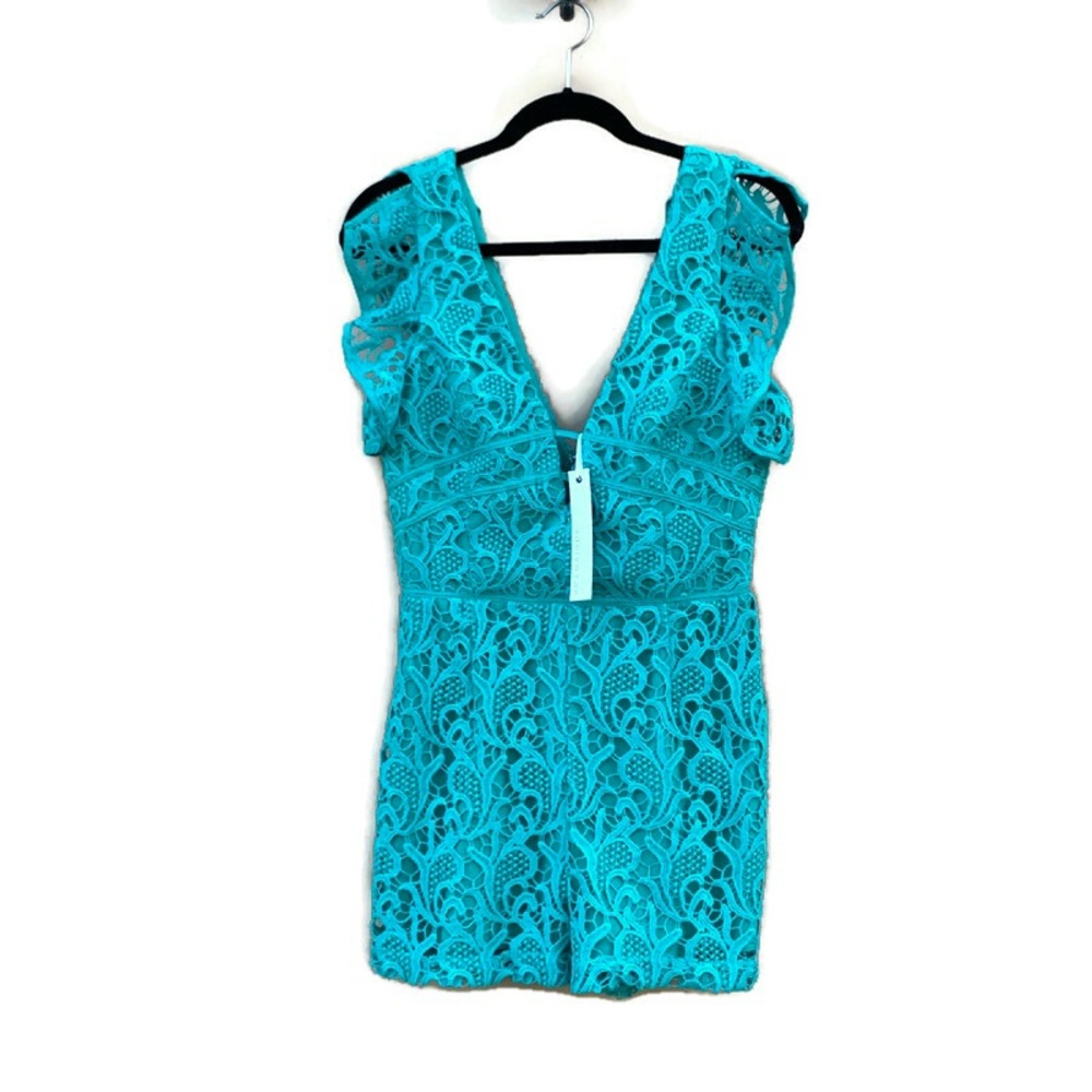 Adelyn Rae Turquoise Short Lace Romper Seafoam Medium NWT